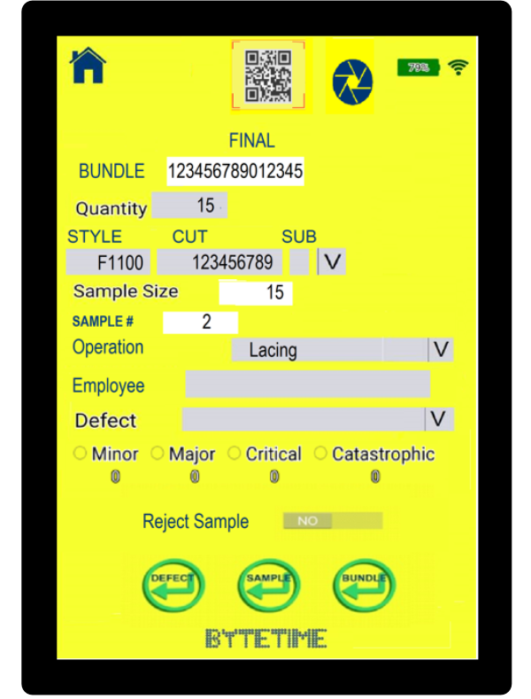 Byte’s Quality Control Solutions takes the mystery and angst out of
                            your quality control issues. As an add-on package to our BYTETIME
                            Shop Floor Control System, this software uses wireless technology to
                            provide a real-time solution that helps reduce administrative time
                            spent documenting quality problems on the sewing floor.
                            Our Block Inspection program allows for “final” type inspections to
                            be done in-line.